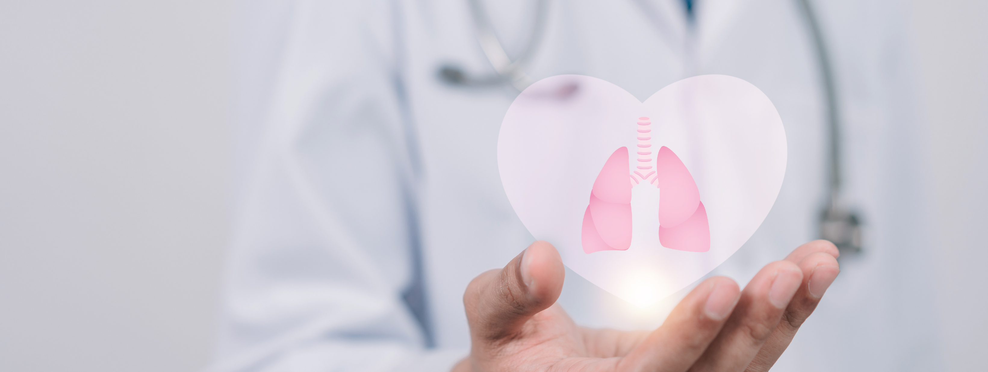 Professionnel de santé avec symbole de cœur et poumons stylisés illustrant l’hypertension artérielle pulmonaire (HTAP).
