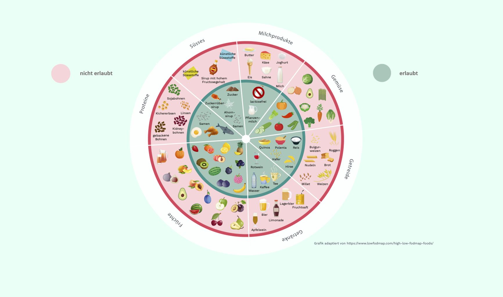 Die Infografik zeigt einige Beispiele dafür, was im Rahmen der Diät erlaubt ist und was nicht.