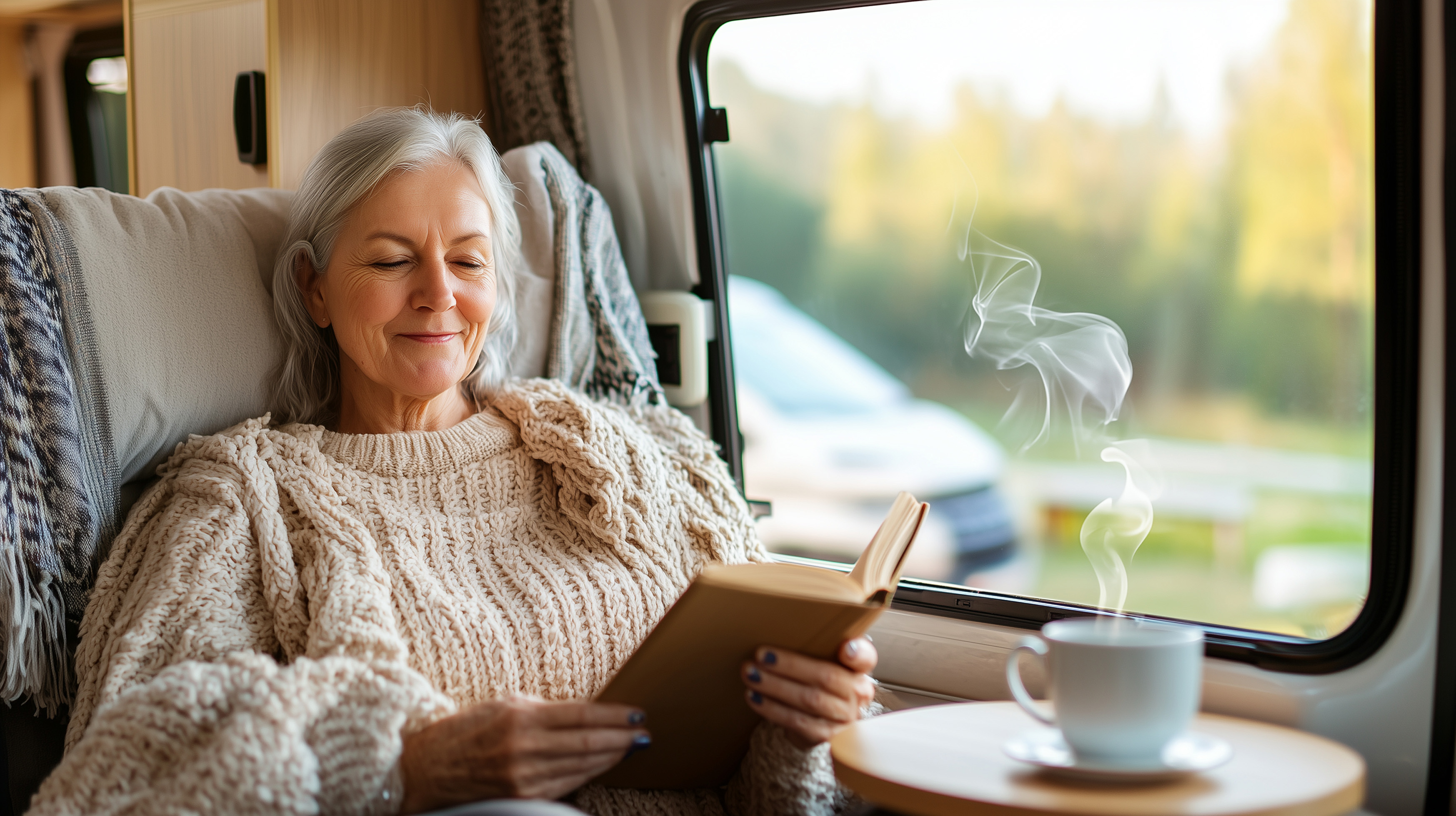 Bild: Eine Frau liest ein Buch im Zug